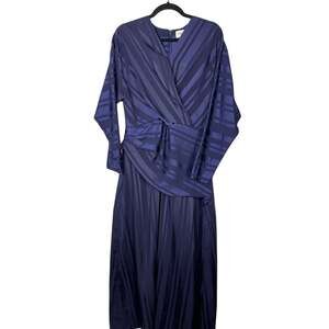 Twice Upcycled Maxi Dress 12 Blue Stripe Asymmetrical Ruched Cottagecore EUC